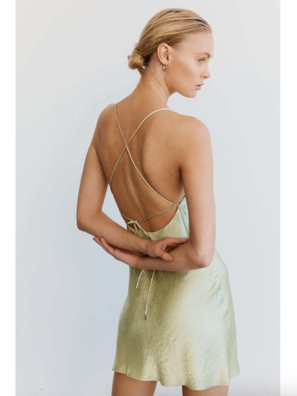 Third Form Crush Bias Cowl Neck Mini Slip Dress Apple Green Women's Size US 4